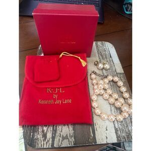 Kenneth Jay Lane Blush Pearl Necklace & Drop Earrings Set